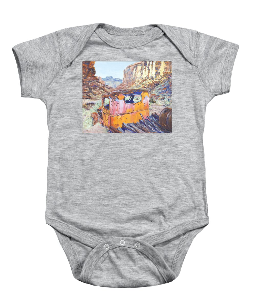 Truck Baby Onesie featuring the painting Hey Joe Relic by Page Holland