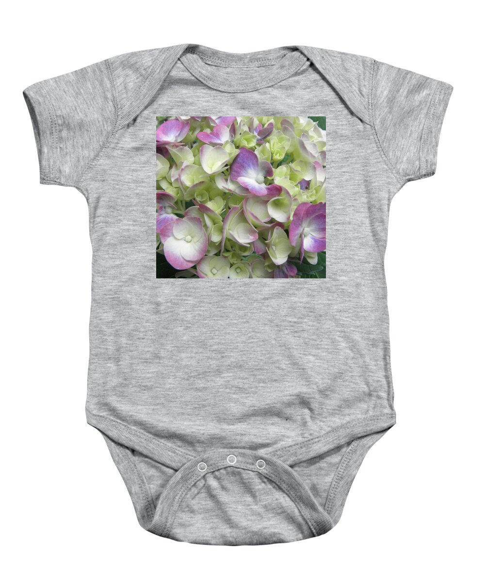 Pedals Baby Onesie featuring the photograph Hydrangea Pedals Galore by Kim Galluzzo