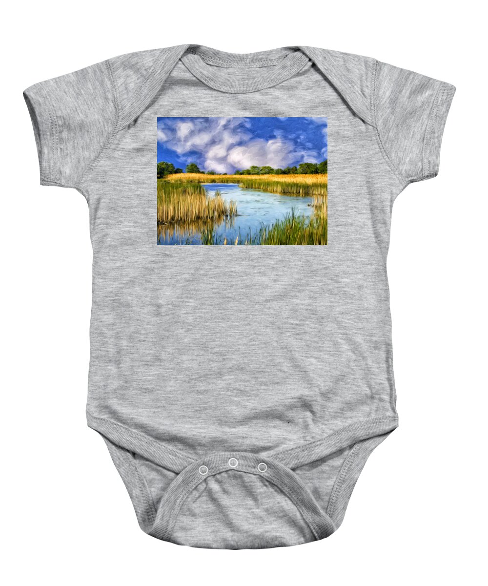 Marsh Baby Onesie featuring the painting Marshlands on Isle of Palms by Dominic Piperata