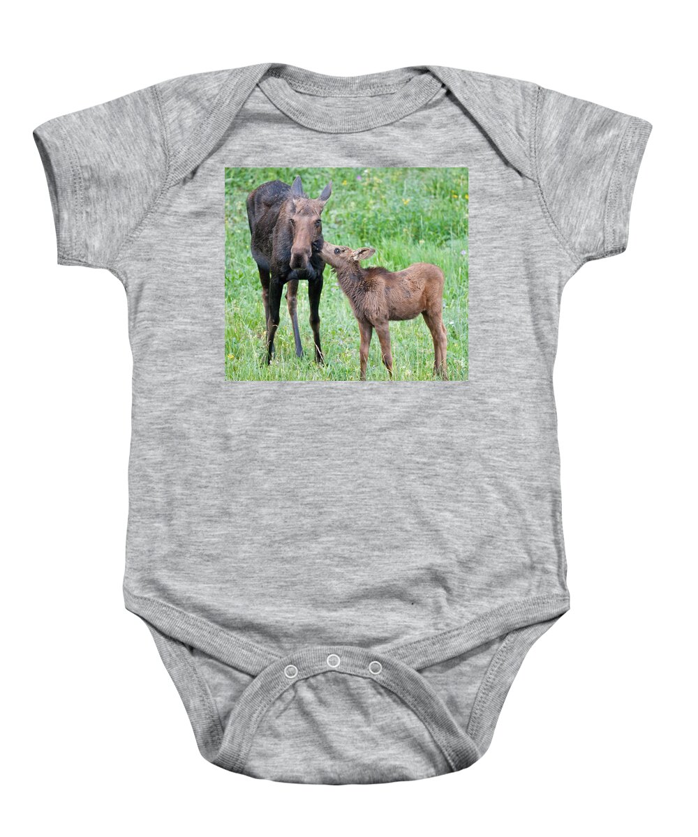 Moose Baby Onesie featuring the photograph Mother's Day Moose by Max Waugh