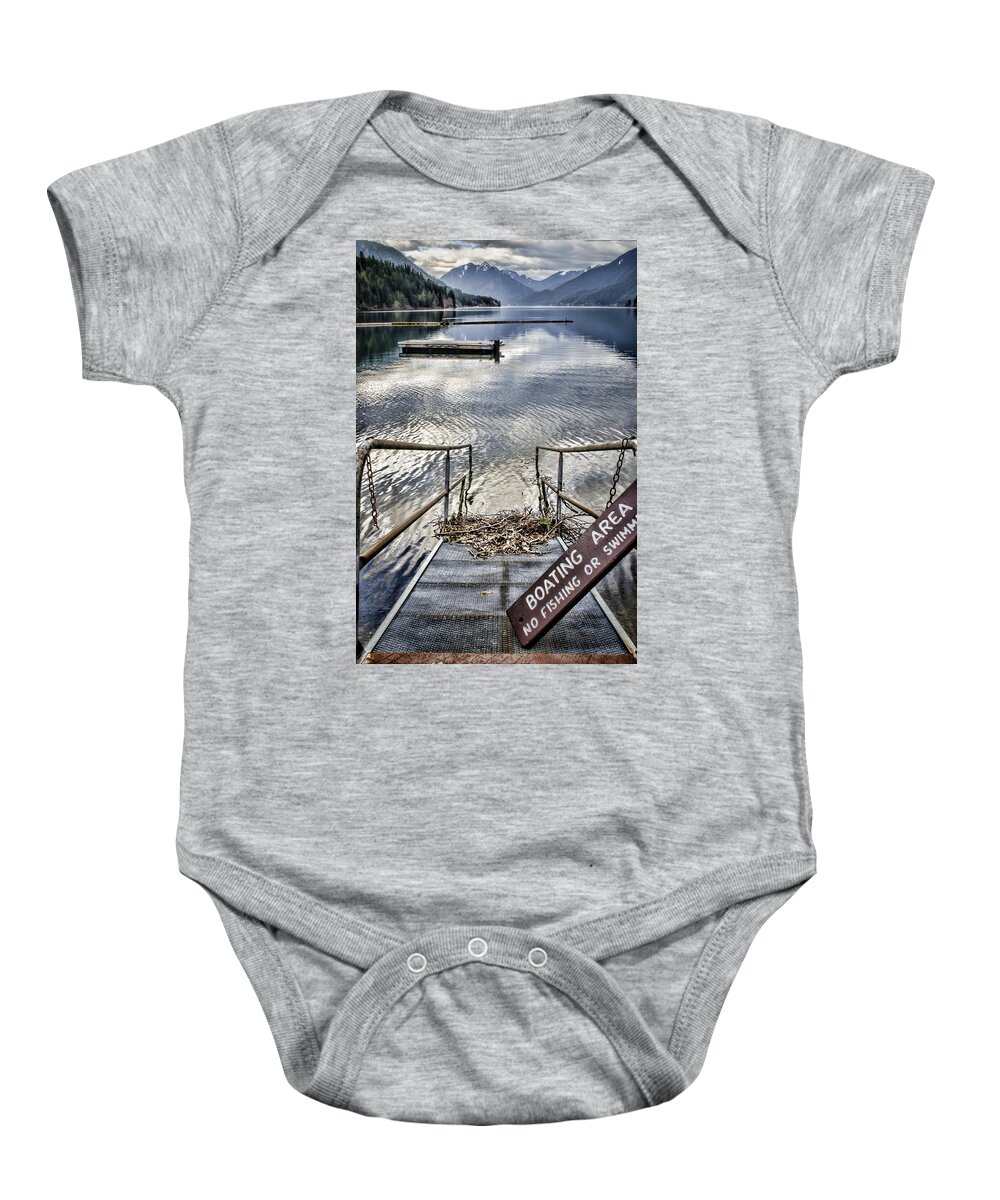 Washington Baby Onesie featuring the photograph No Fishing by Heather Applegate