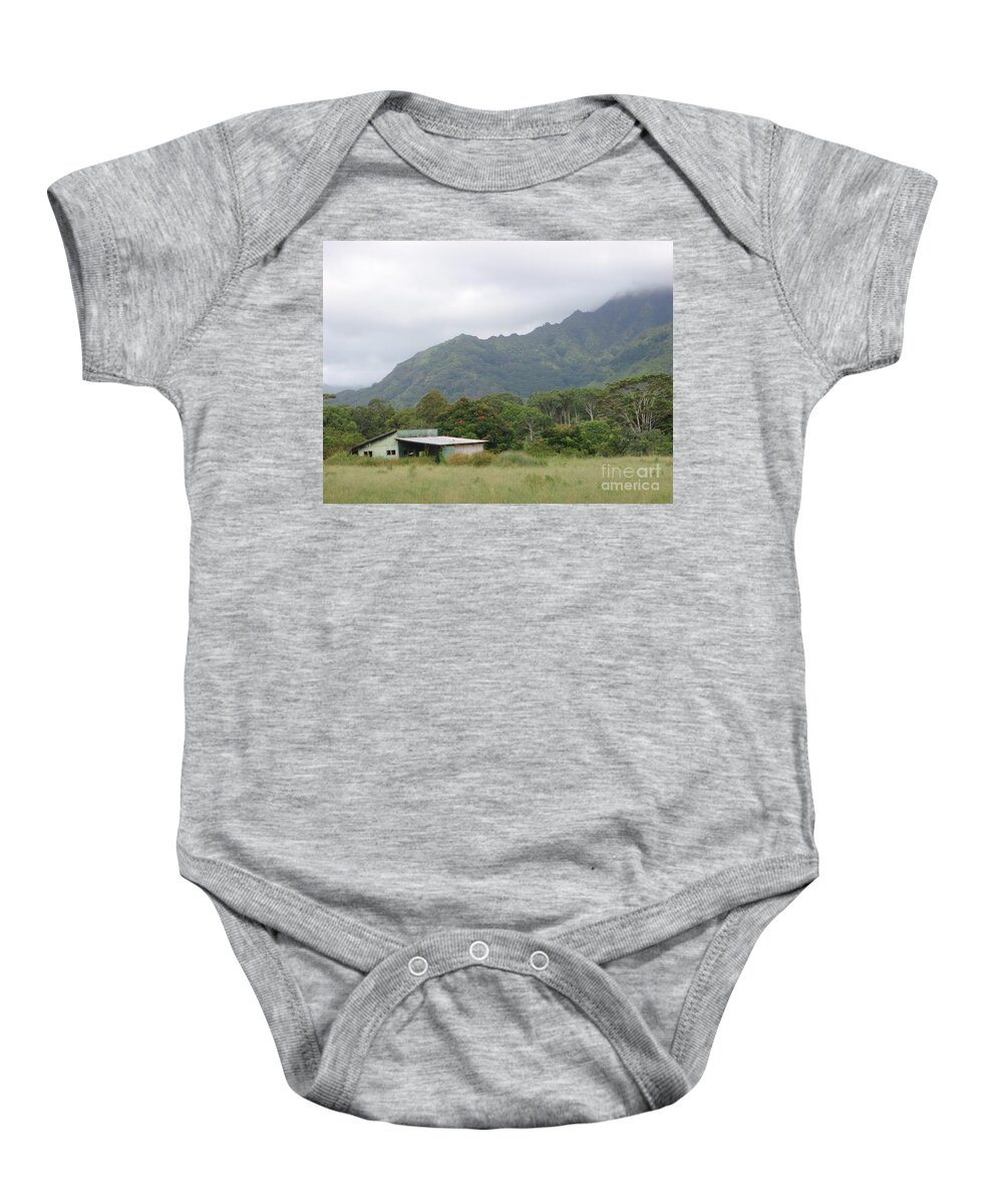 Mary Deal Baby Onesie featuring the photograph Old Barn in Kapahi by Mary Deal