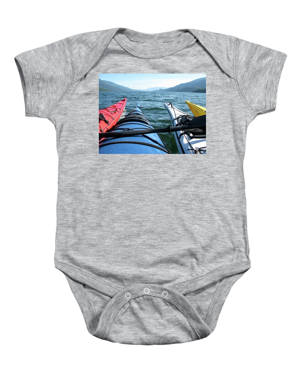 Kayak Baby Onesie featuring the photograph Paddling With Friends by Cathie Douglas