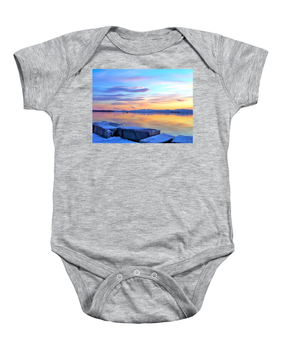 Lake Champlain Baby Onesie featuring the photograph Ribbons in the Sky by Mike Reilly