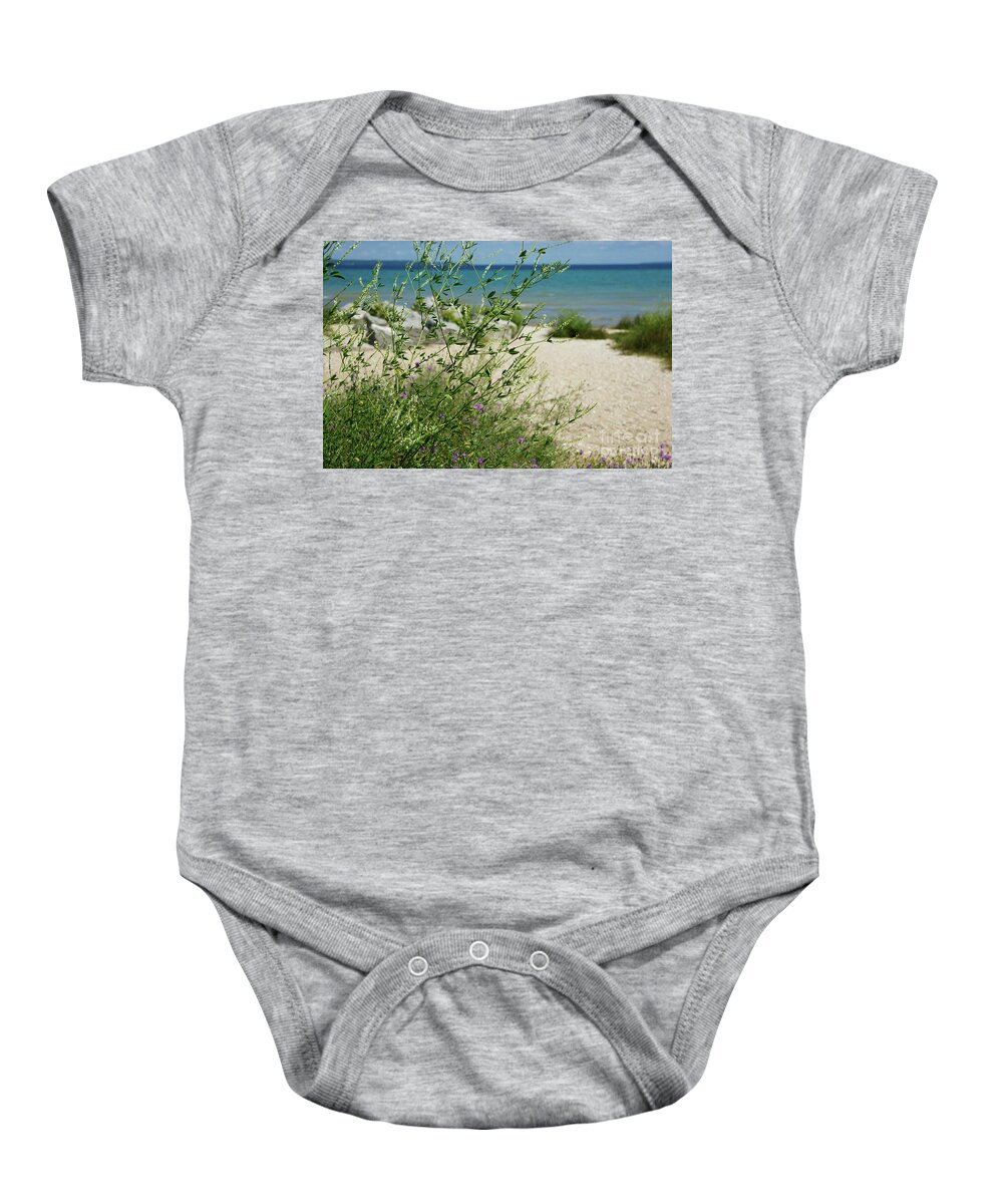 Lake Baby Onesie featuring the photograph Shades of Blue by Linda Shafer
