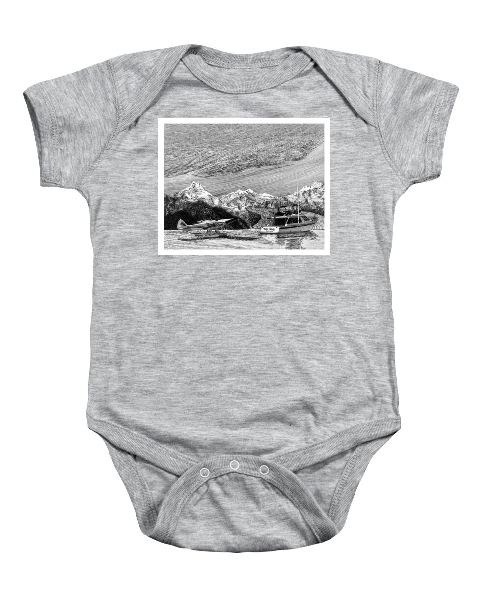 Yacht Portraits Baby Onesie featuring the drawing Super Cub on floats by Jack Pumphrey