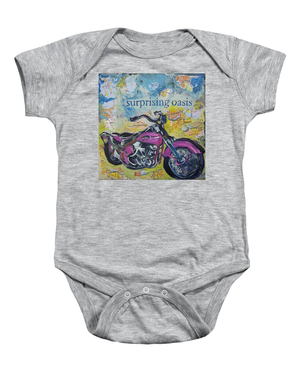 Motorcycle Baby Onesie featuring the painting Surprising Oasis by Tilly Strauss