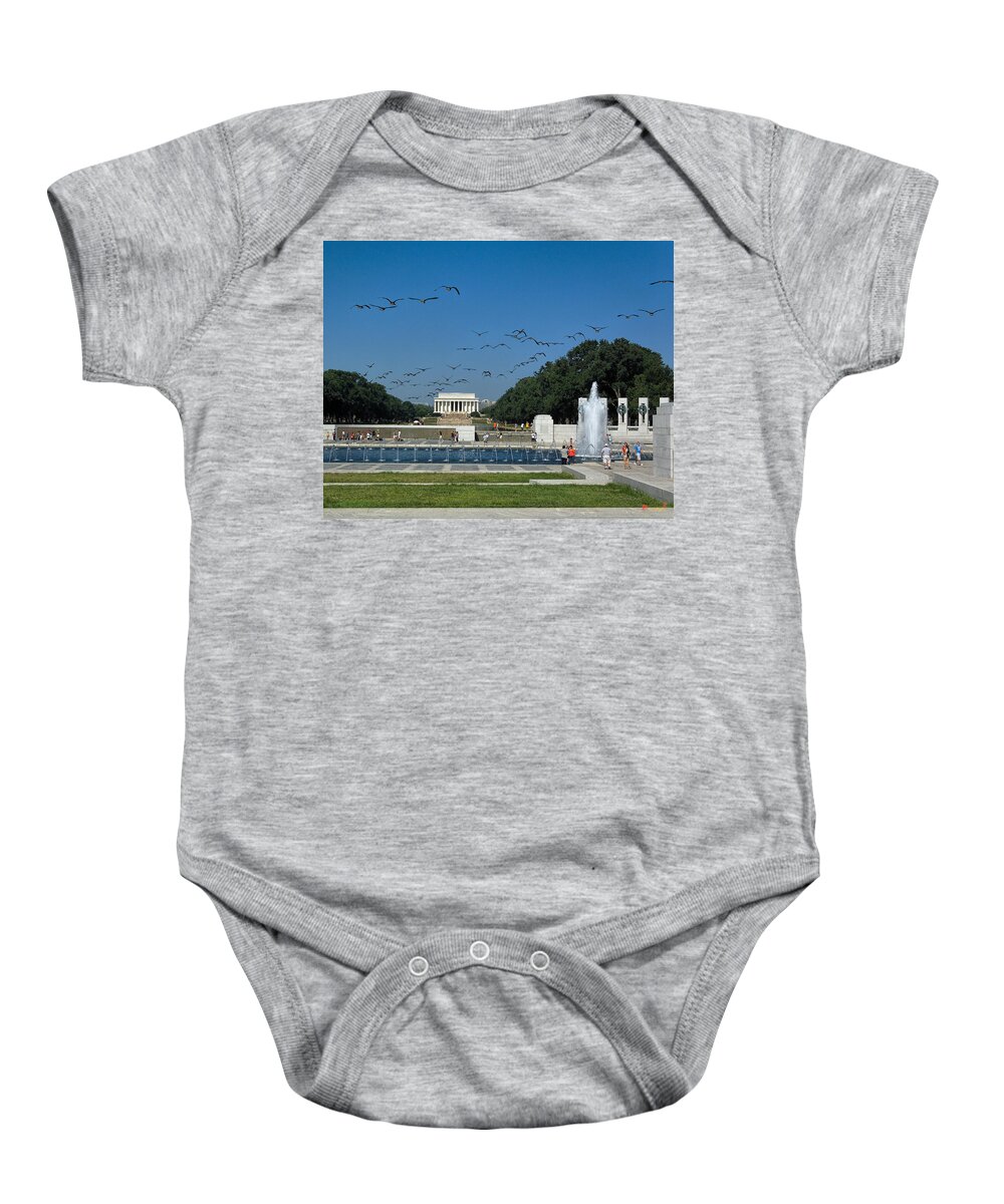 Scenic Baby Onesie featuring the photograph The World War II Memorial--Geese Incoming DS029 by Gerry Gantt