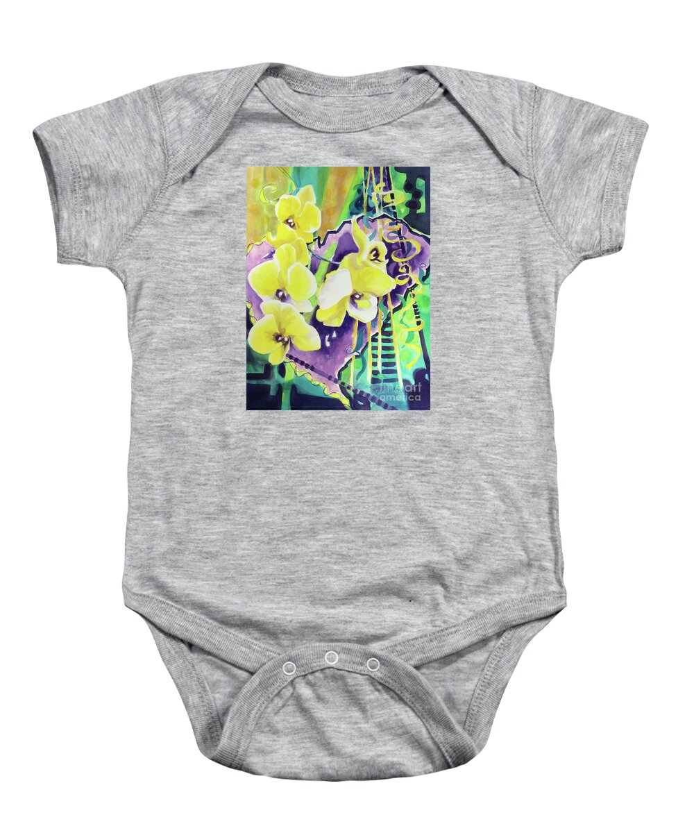 Paintings Baby Onesie featuring the painting Yellow Orchids of the Heart by Kathy Braud