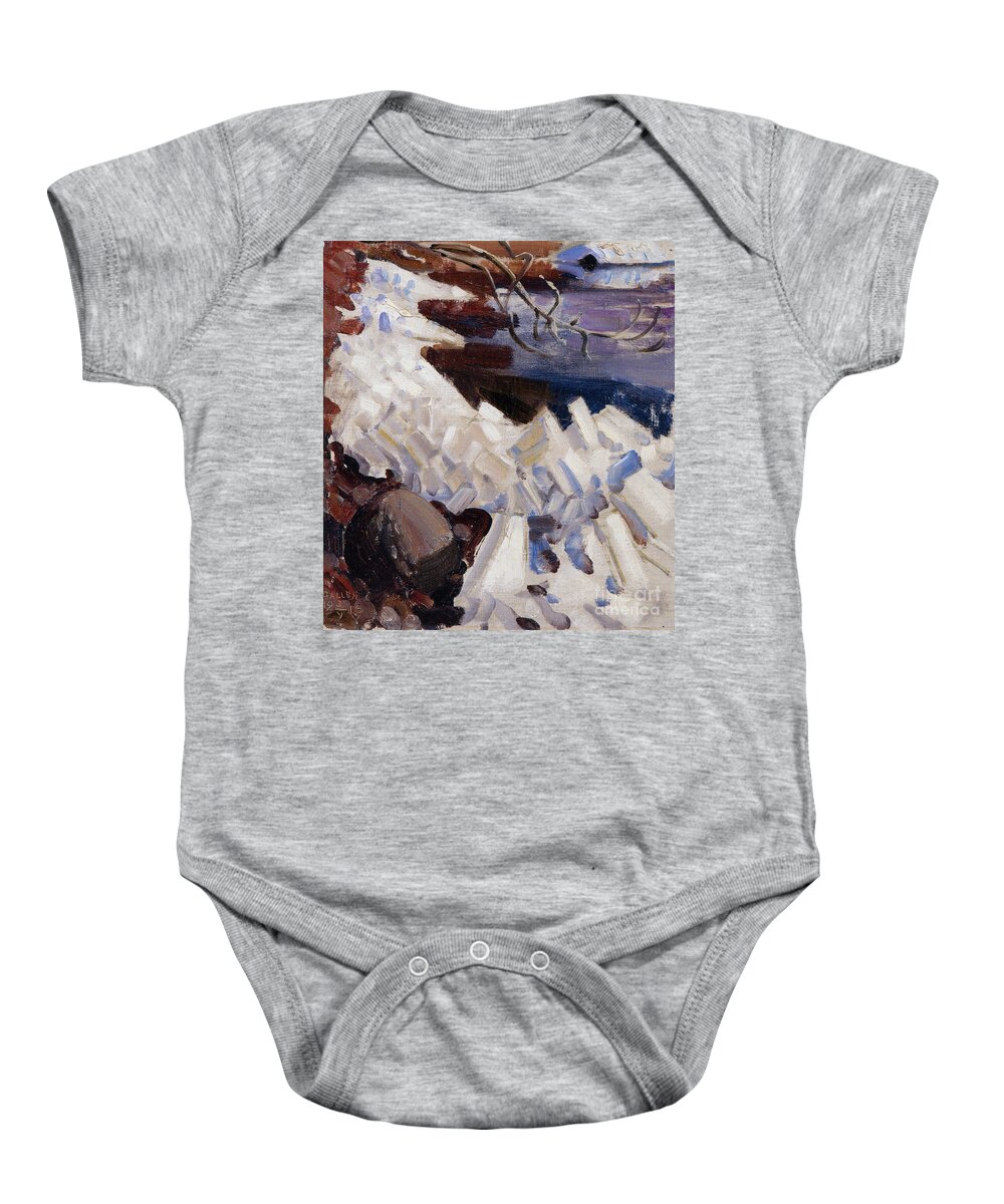 Akseli Gallen-kallela Baby Onesie featuring the painting Ice Breaking On The Shores Of Kalela by Celestial Images