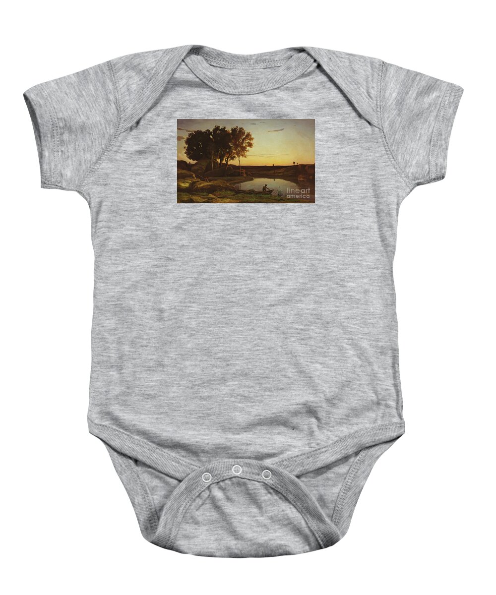 Jean-baptiste-camille Corot Baby Onesie featuring the painting Landscape With Lake And Boatman by MotionAge Designs