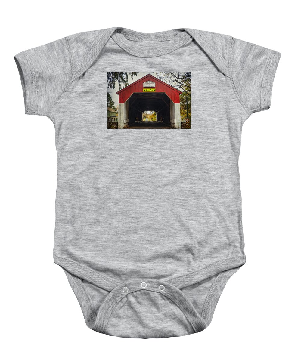 Day Or Daytime) Baby Onesie featuring the photograph Uhlerstown Covered Bridge IV by Debra Fedchin