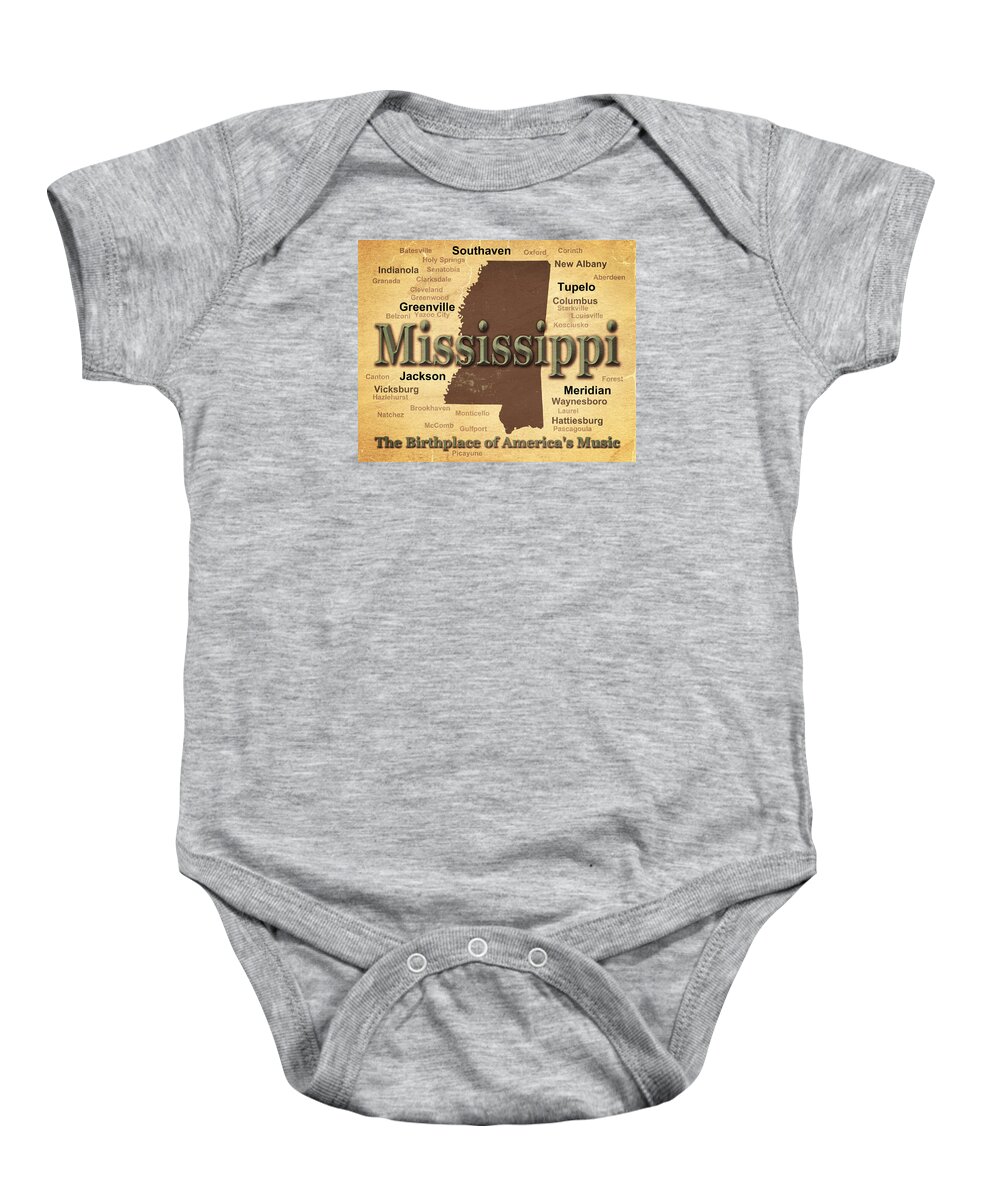 Mississippi Baby Onesie featuring the photograph Aged Mississippi State Pride Map Silhouette by Keith Webber Jr