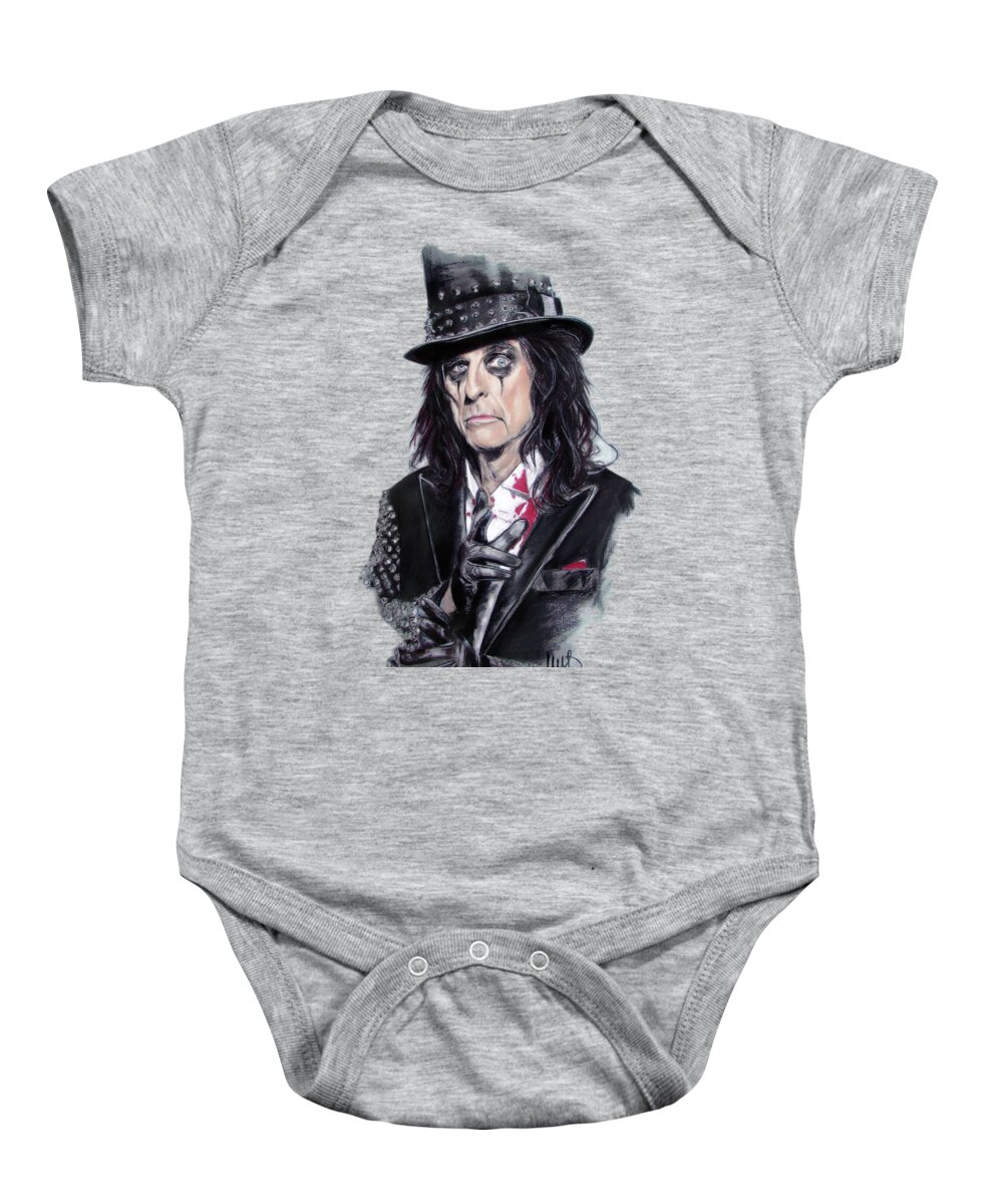 Alice Cooper Baby Onesie featuring the painting Alice Cooper by Melanie D