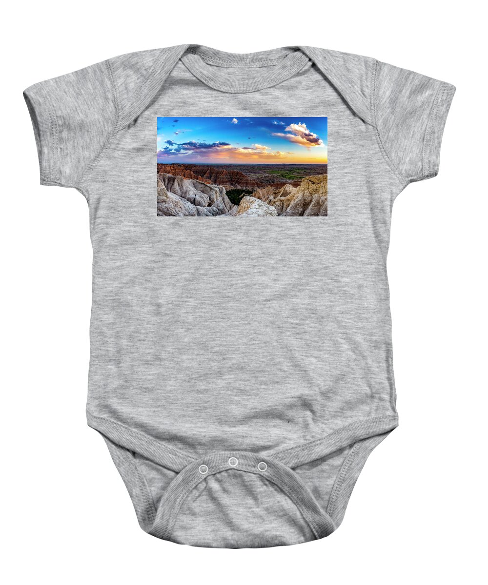 Badlands National Park Baby Onesie featuring the photograph Badlands NP Pinnacles Overlook 3 #1 by Donald Pash