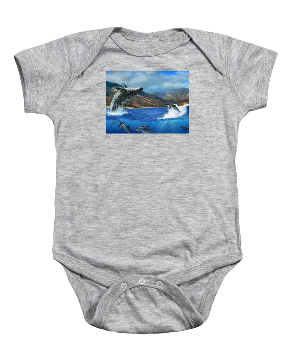 Breaching Baby Onesie featuring the painting Breaching Humpback Whale at West Maui by Stephen Jorgensen