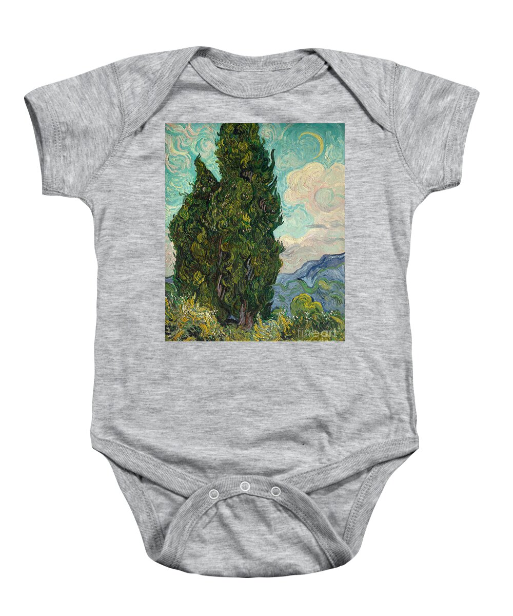 Cypresses Baby Onesie featuring the painting Cypresses, 1889 by Vincent Van Gogh