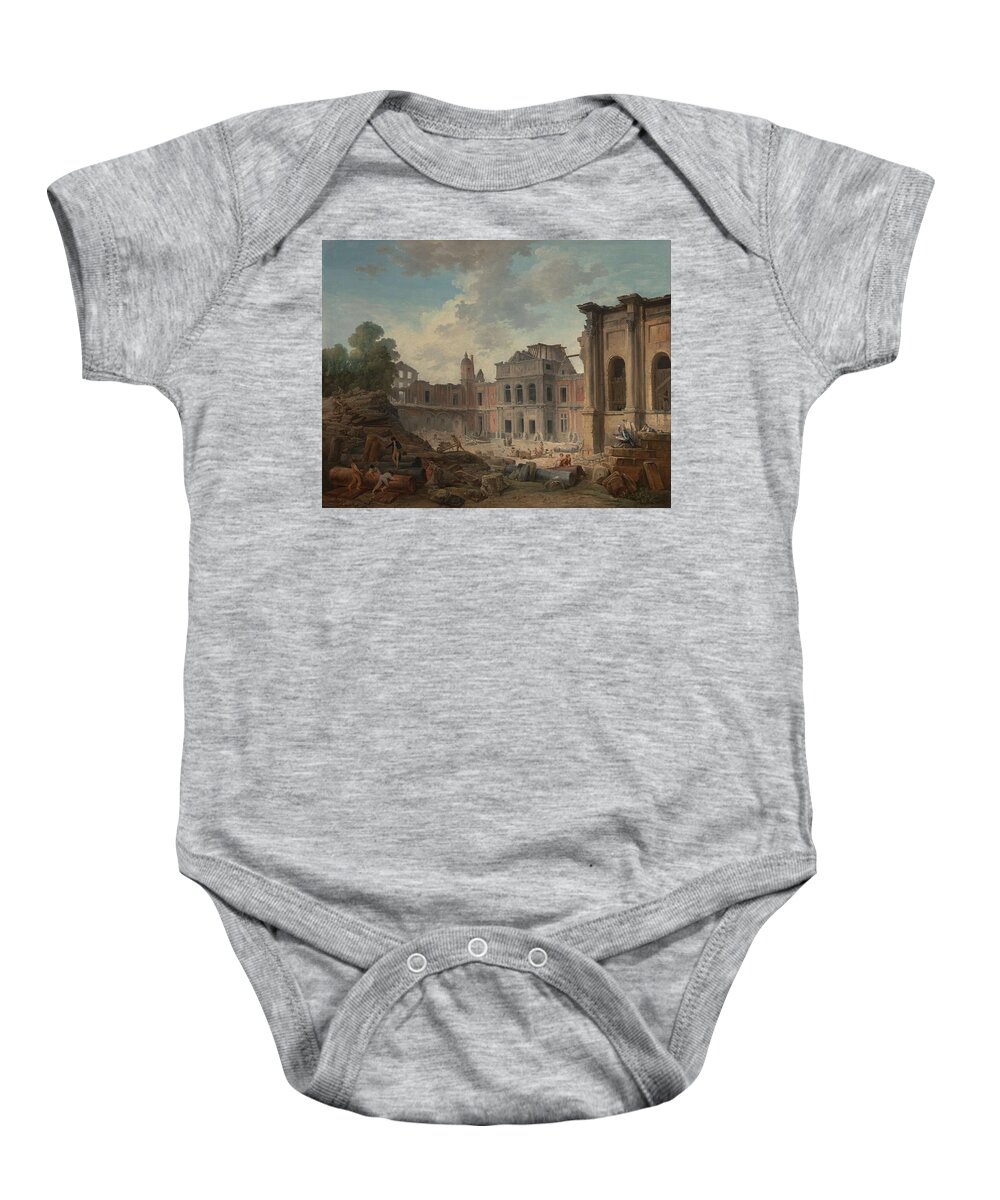 Hubert Robert Baby Onesie featuring the painting Demolition of the Chateau of Meudon by Hubert Robert