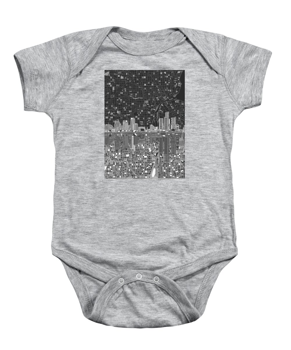 Detroit Baby Onesie featuring the painting Detroit Skyline Map 5 by Bekim M