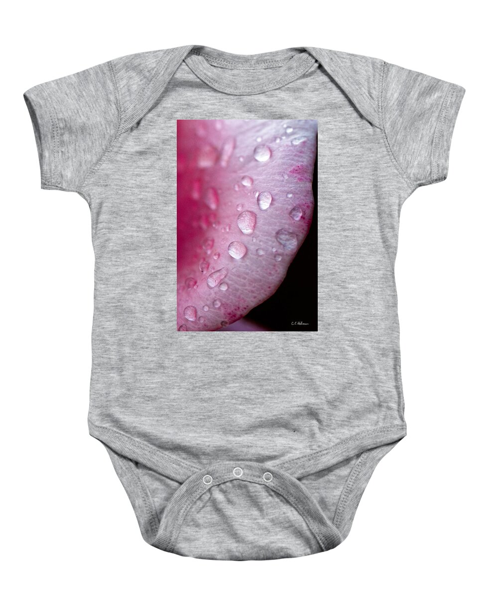 Petal Baby Onesie featuring the photograph Droplets On Pink #1 by Christopher Holmes