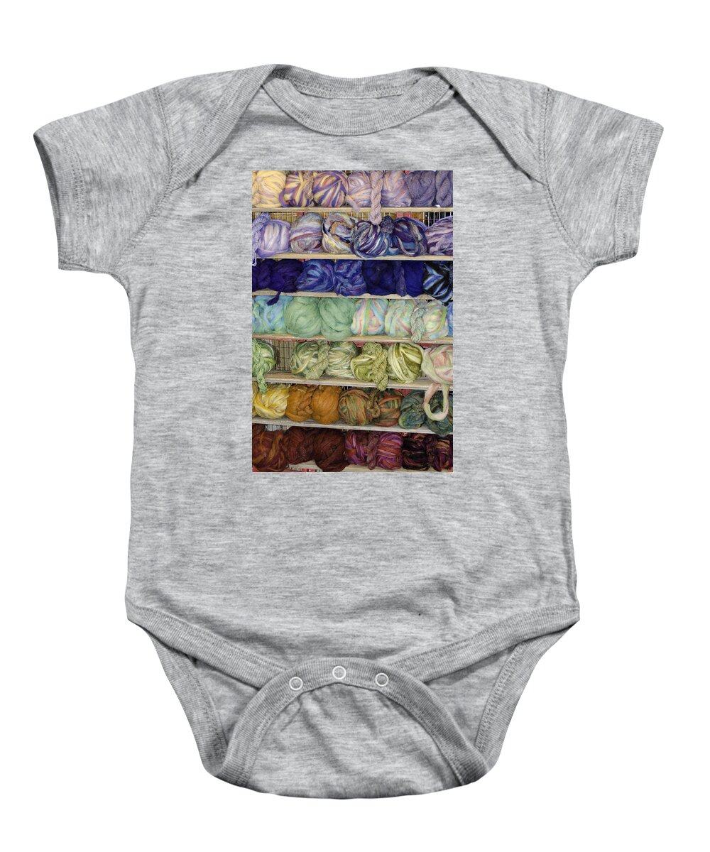 Dyed Baby Onesie featuring the photograph Dyed Balls of wool #1 by LeeAnn McLaneGoetz McLaneGoetzStudioLLCcom