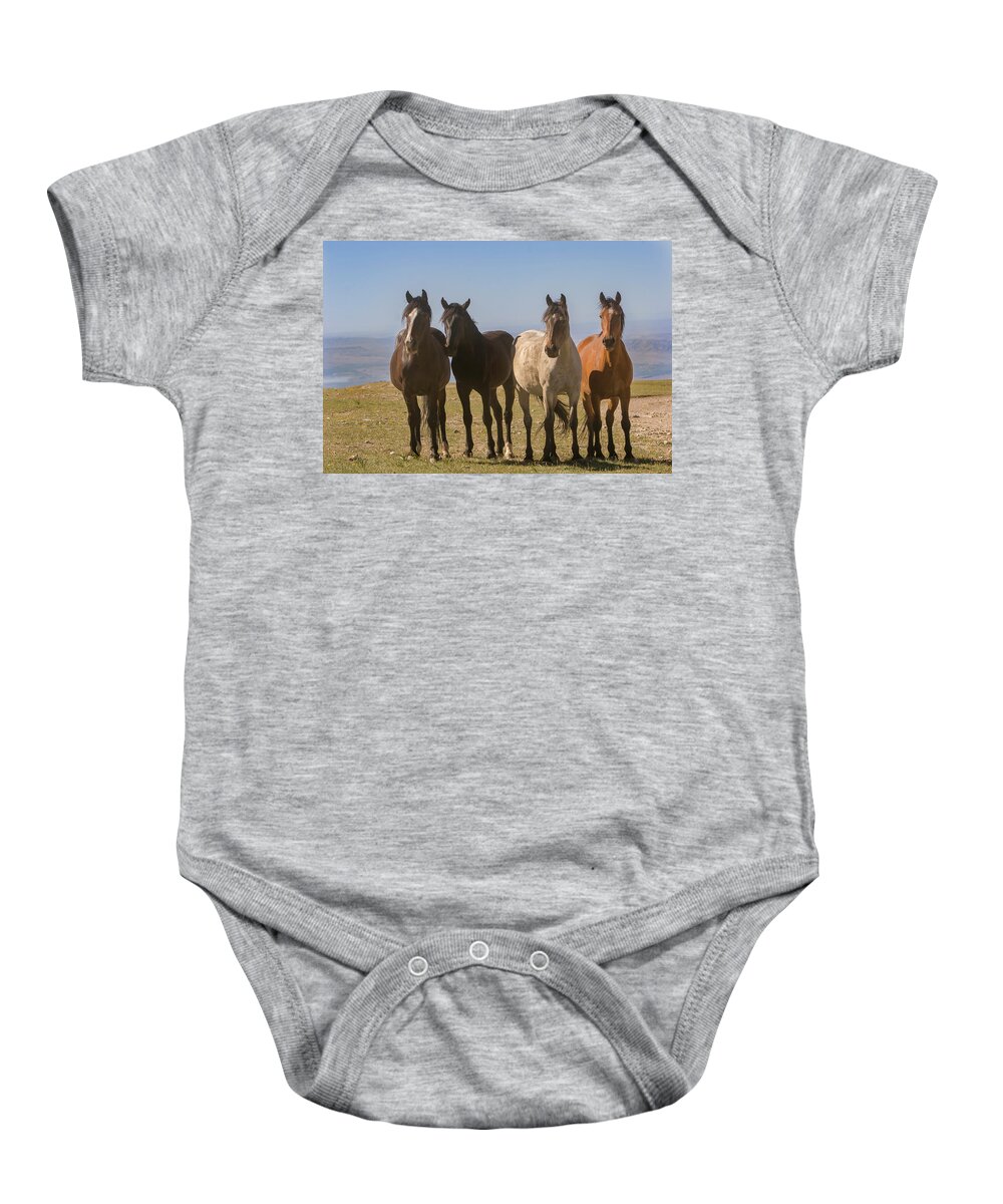 Mark Miller Photos Baby Onesie featuring the photograph The Four Amigos Wild Stallions by Mark Miller