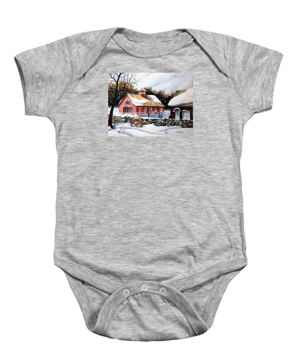 Barn Baby Onesie featuring the painting From the Green in Winter by Joseph Burger