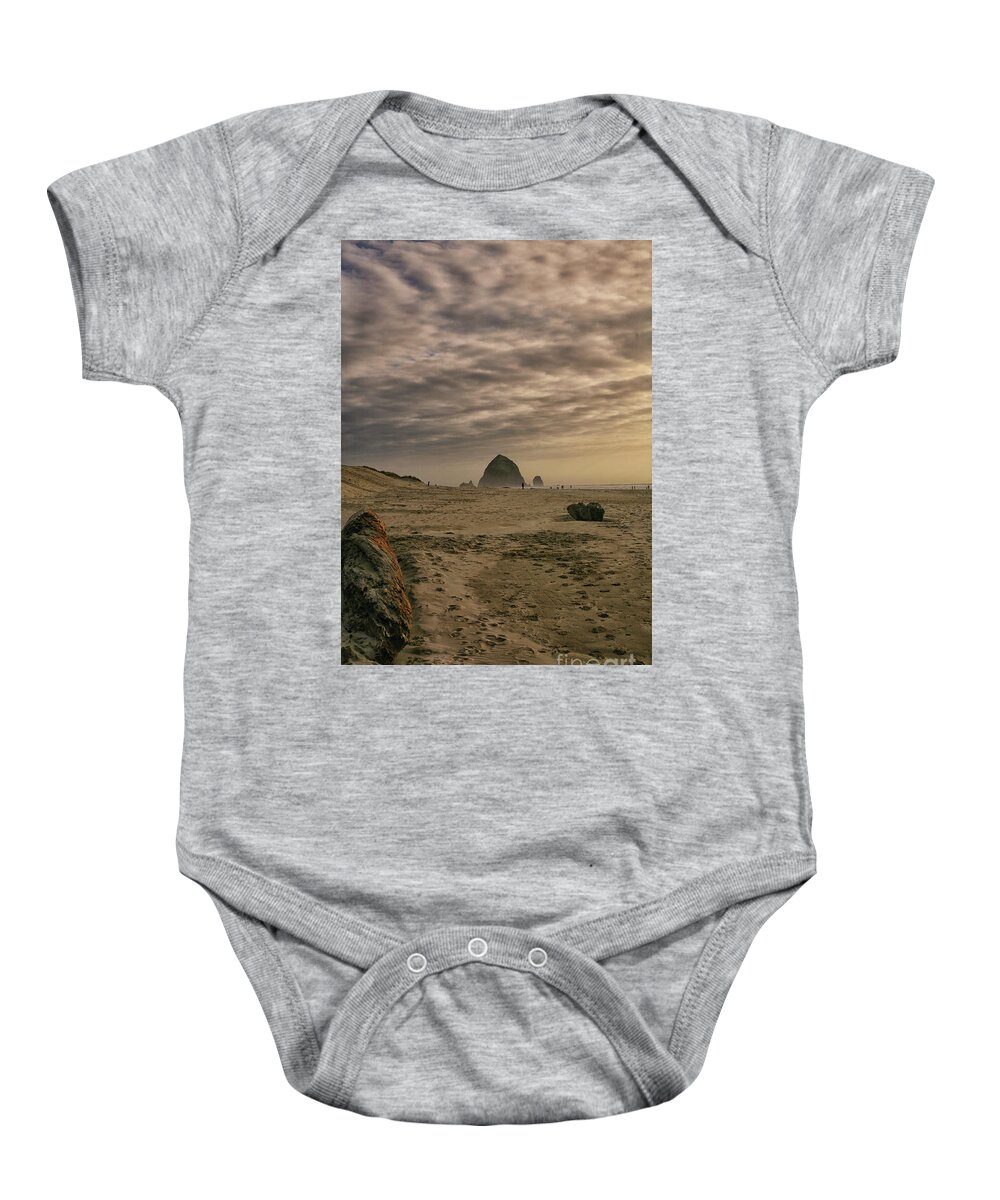 Haystack Baby Onesie featuring the photograph Haystack Rock #1 by Timothy Johnson