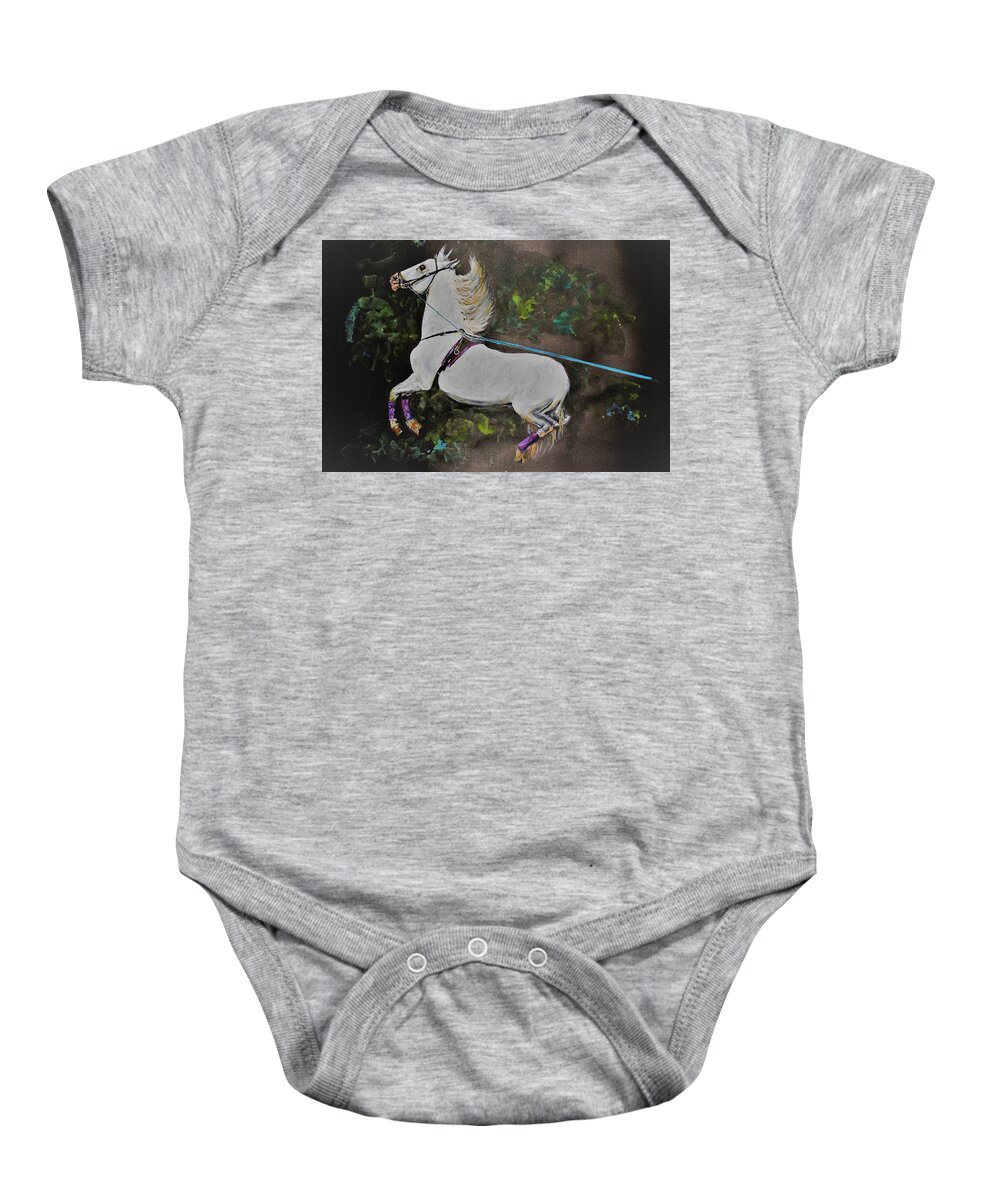 Horse Baby Onesie featuring the painting Into the skies #1 by Khalid Saeed