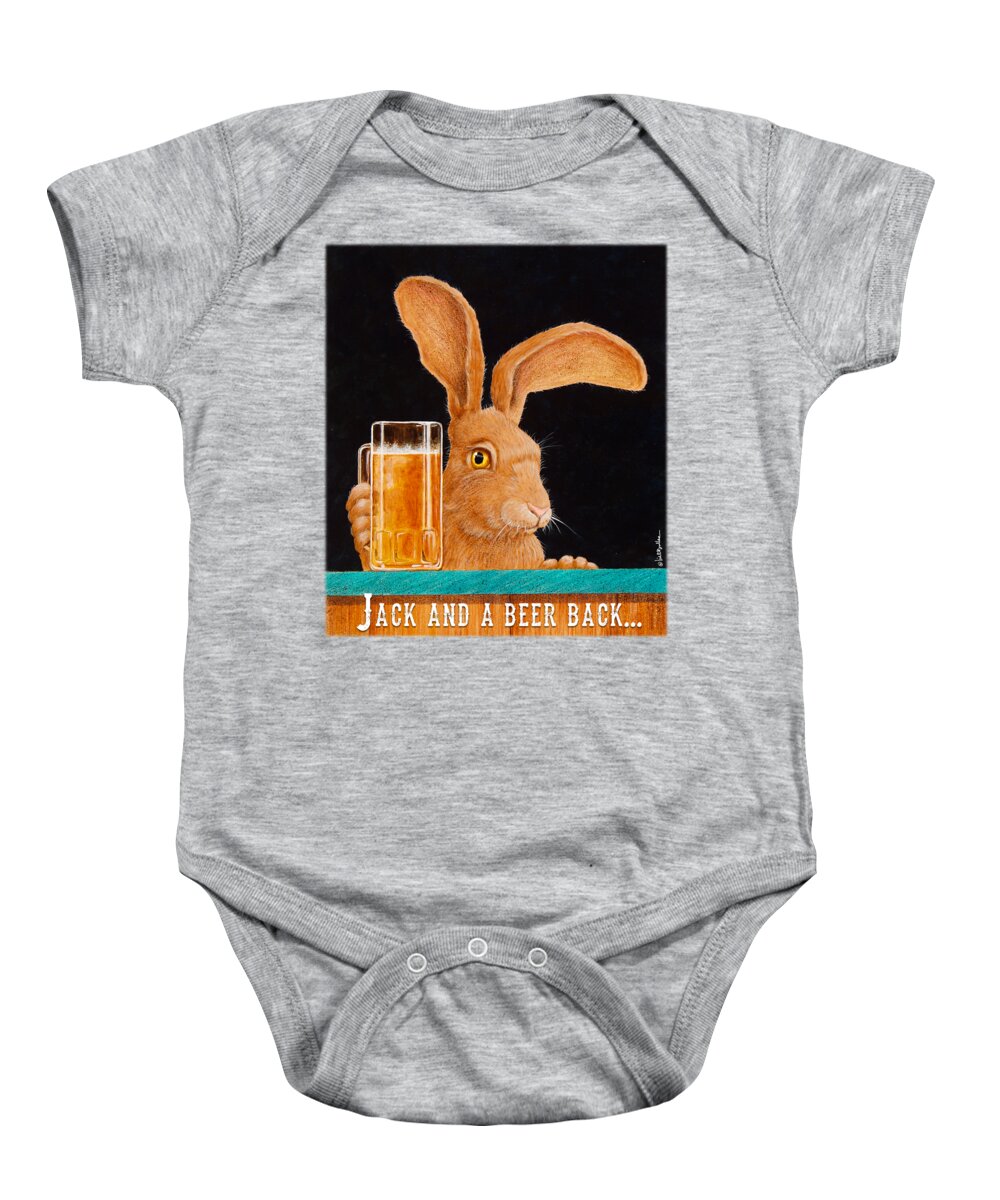 Will Bullas Baby Onesie featuring the painting Jack and a beer back... #1 by Will Bullas