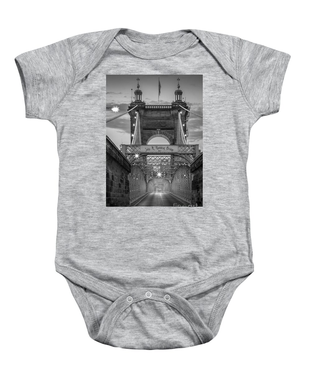 America Baby Onesie featuring the photograph John A. Roebling Suspension Bridge #1 by Inge Johnsson