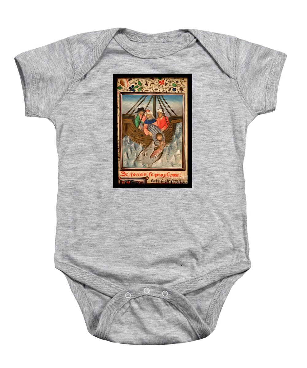 Jonah Baby Onesie featuring the digital art Jonah Is Thrown Into The Sea And Swallowed By The Great Fish Interpreted by Pablo Avanzini