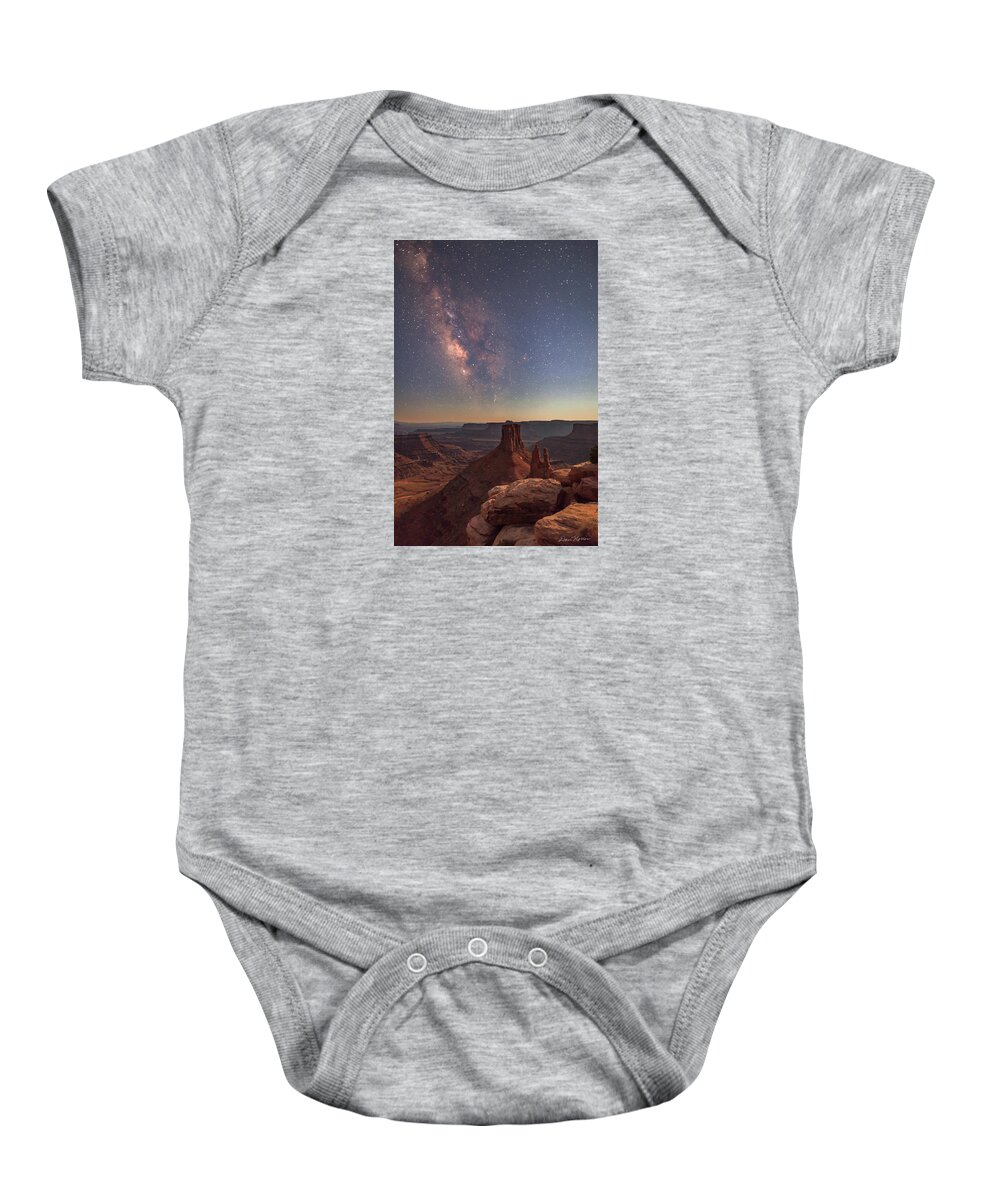 Moab Baby Onesie featuring the photograph Milky Way at Twilight - Marlboro Point #2 by Dan Norris