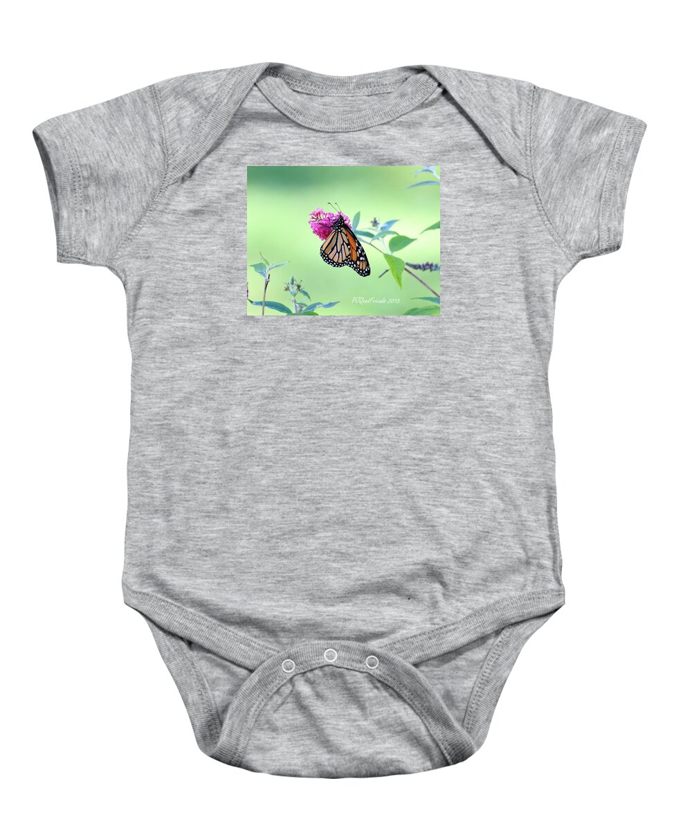 Monarch Butterfly On Butterfly Bush Baby Onesie featuring the photograph Monarch Butterfly #1 by PJQandFriends Photography