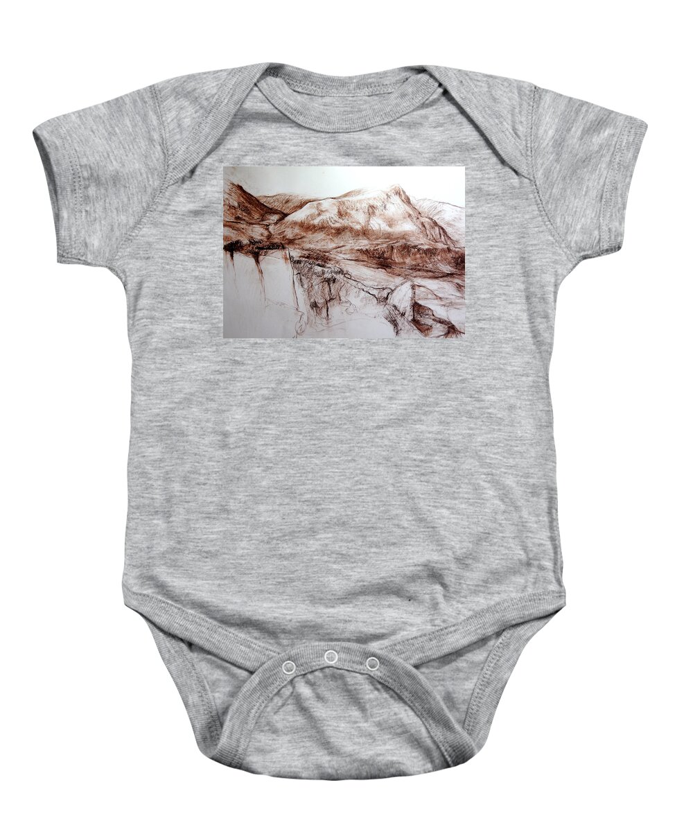 Mountains Baby Onesie featuring the drawing Mountains in Snowdonia by Harry Robertson