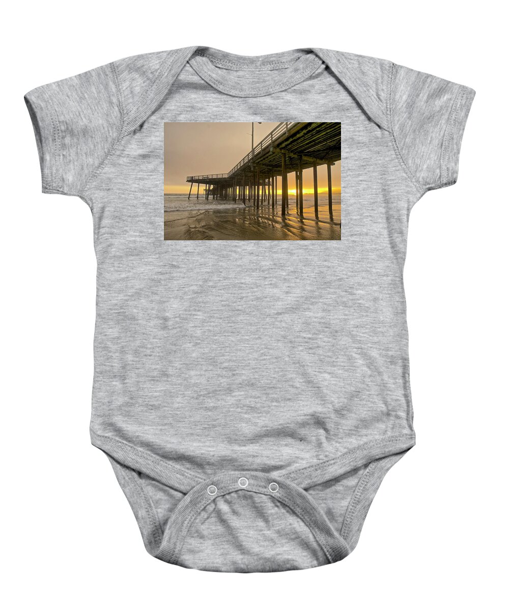 Beach Baby Onesie featuring the photograph Pismo Pier at Sunset #1 by Donald Pash