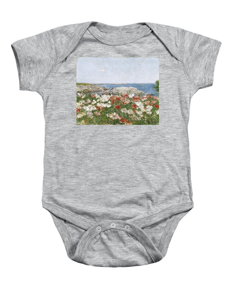 Frederick Childe Hassam (american Baby Onesie featuring the painting Poppies on the Isles of Shoals by MotionAge Designs