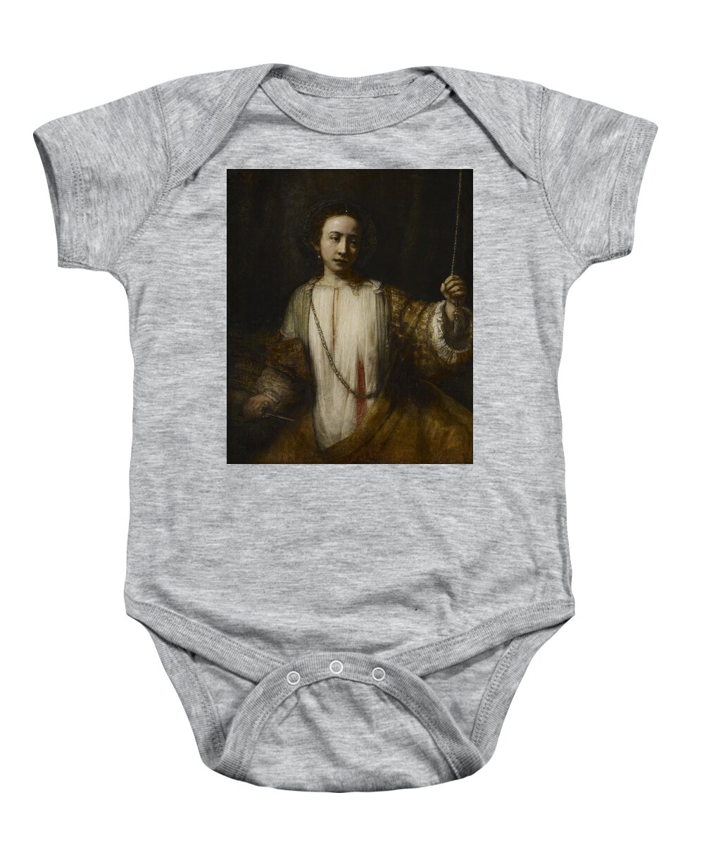 Rembrandt Baby Onesie featuring the painting Rembrandt lucretia #1 by Celestial Images