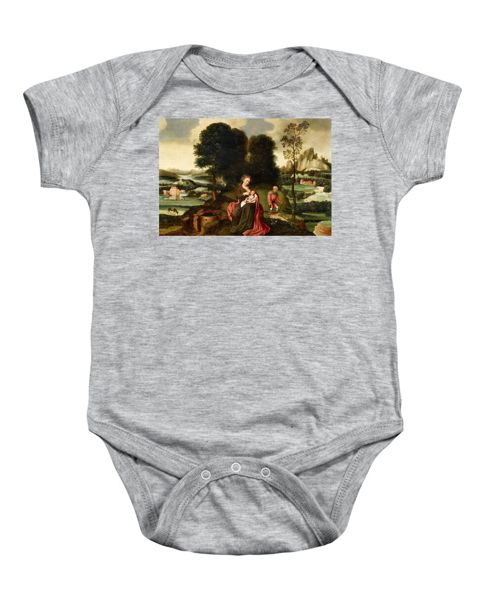 Flemish School Baby Onesie featuring the painting Rest on the Flight into Egypt #1 by MotionAge Designs