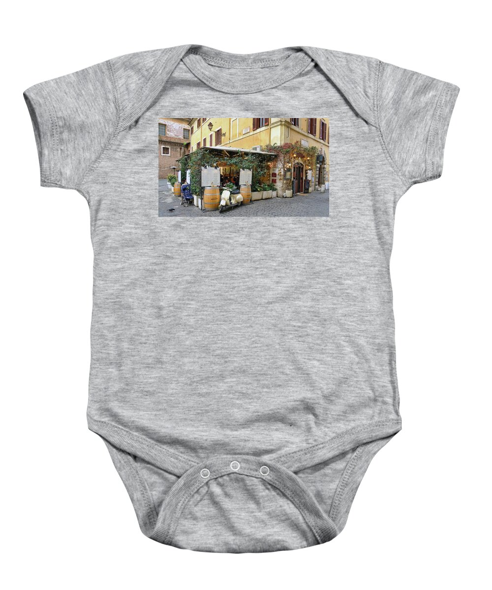 Ristorante Baby Onesie featuring the photograph Ristorante In The Trastevere Neighborhood In Rome Italy #1 by Rick Rosenshein