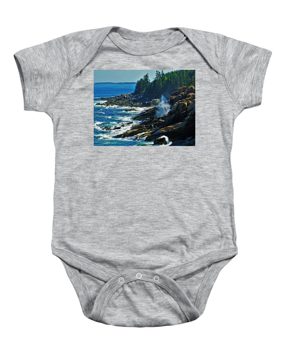 Wild Shoreline Baby Onesie featuring the photograph Rockport Shoreline #1 by Lisa Dunn