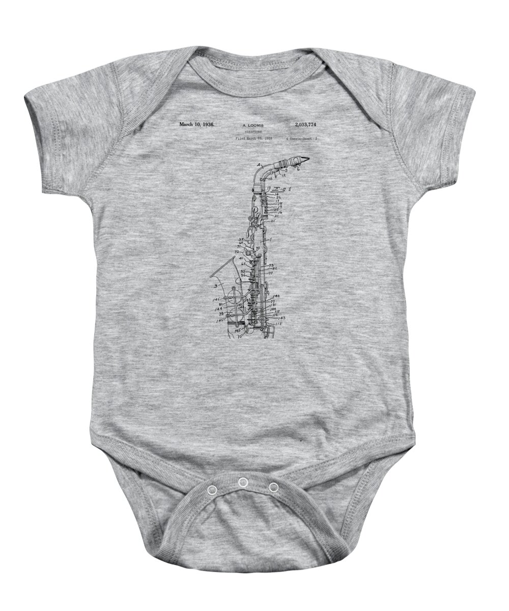 Saxophone Baby Onesie featuring the photograph Saxophone Patent Drawing From 1933 #2 by Chris Smith