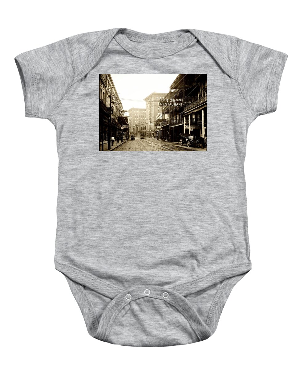 Antique Baby Onesie featuring the photograph St Charles Street New Orleans c1910 #1 by Mountain Dreams