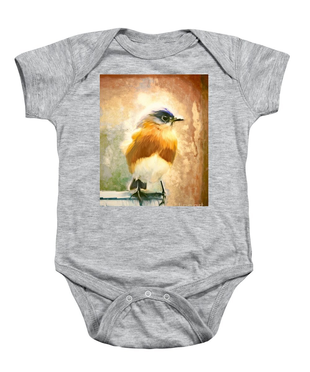 Bluebird Baby Onesie featuring the painting Strapping Bluebird by Tina LeCour