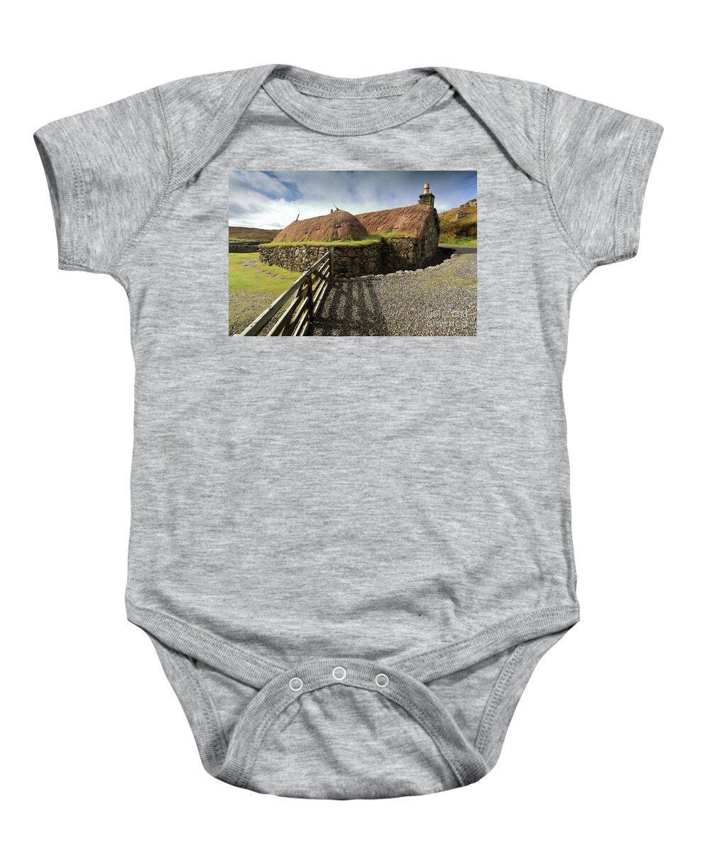 Blackhouse Baby Onesie featuring the photograph Thatched Blackhouse, Isle of Lewis by Maria Gaellman
