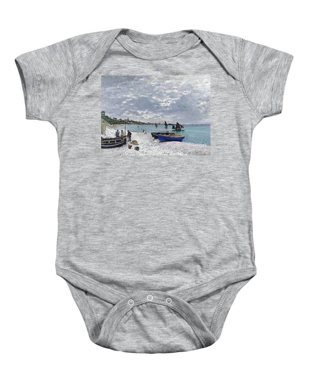 Coastal;french;rowing Boat;sailing;sainte Adresse; Boats Baby Onesie featuring the painting The Beach at Sainte Adresse by Claude Monet