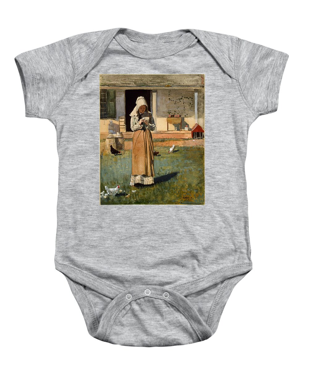 Winslow Homer Baby Onesie featuring the painting The Sick Chicken #5 by Winslow Homer