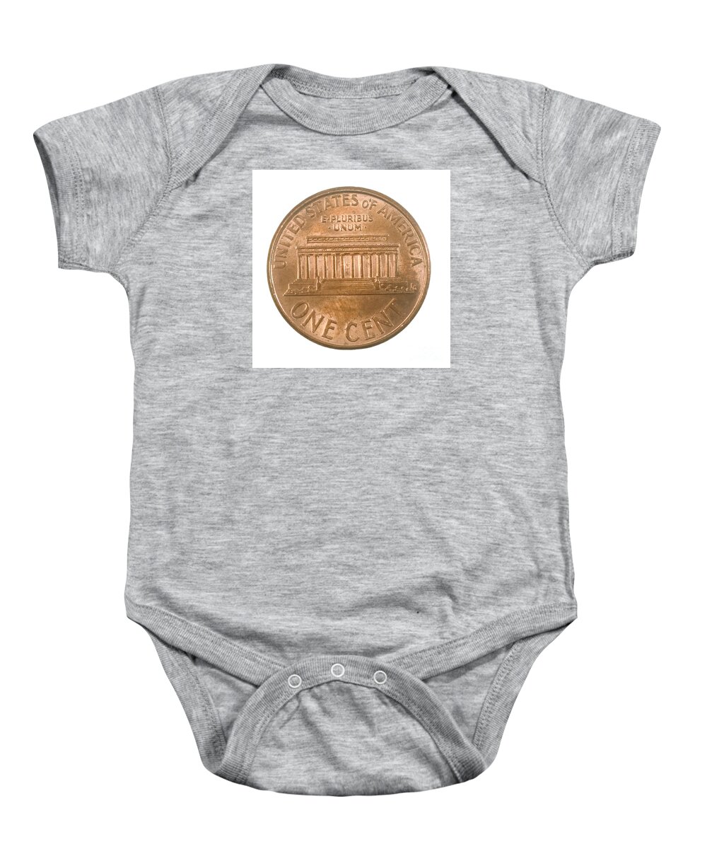 One Baby Onesie featuring the photograph US one penny coin one cent #1 by Ilan Rosen