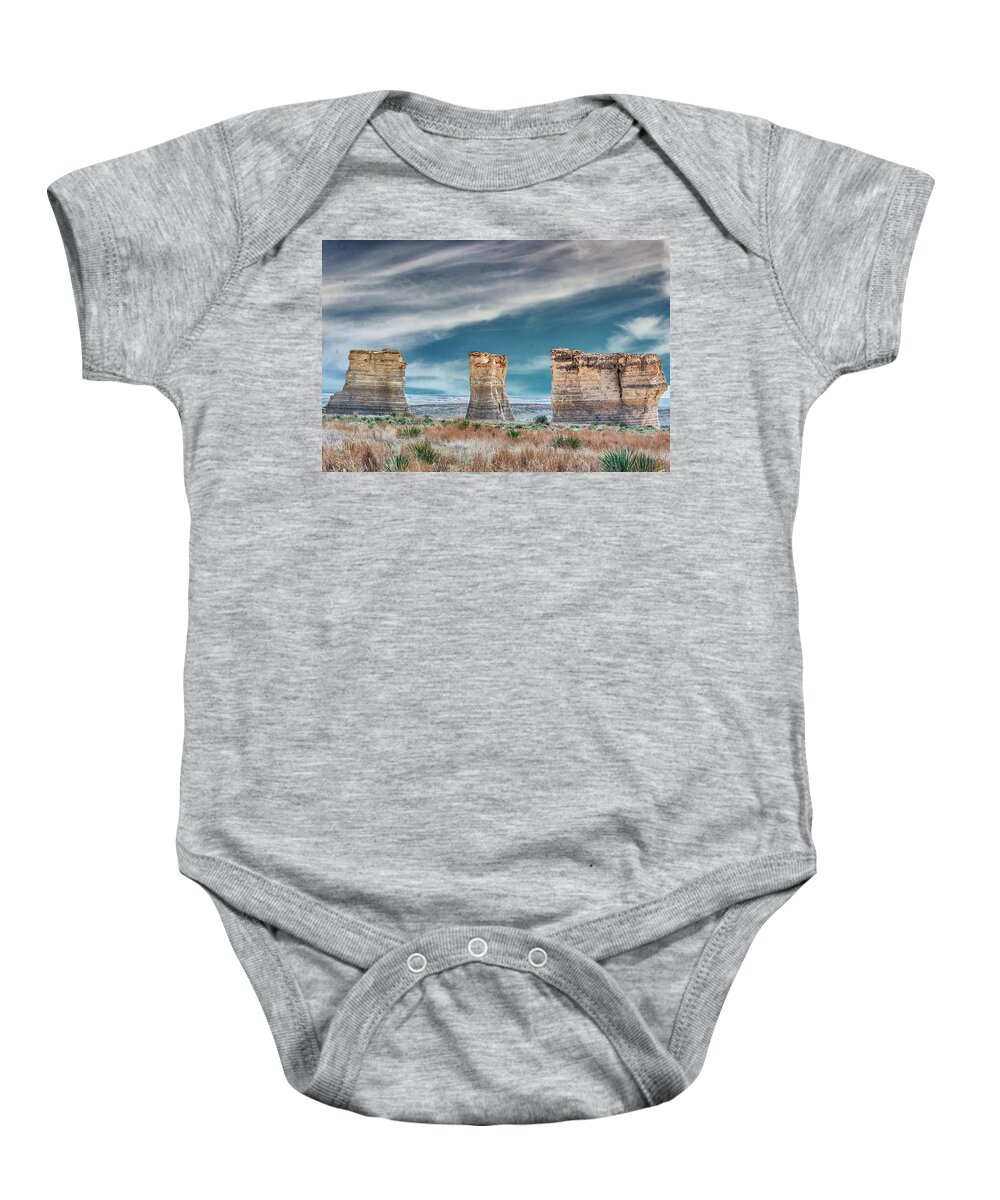 Kansas Baby Onesie featuring the photograph 11049 Monument Rocks by Pamela Williams