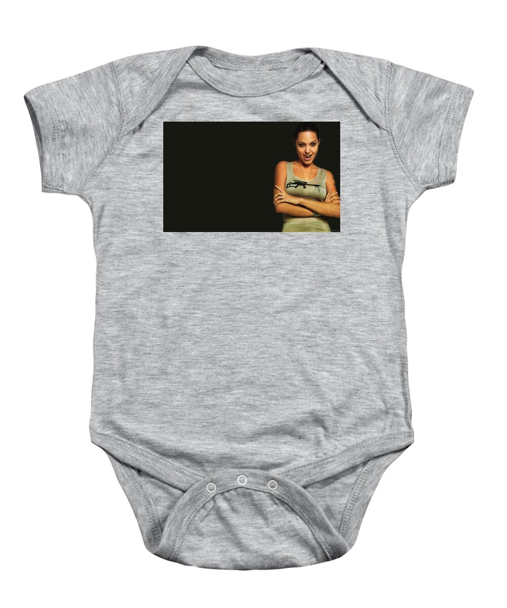 Angelina Jolie Baby Onesie featuring the digital art Angelina Jolie #13 by Super Lovely
